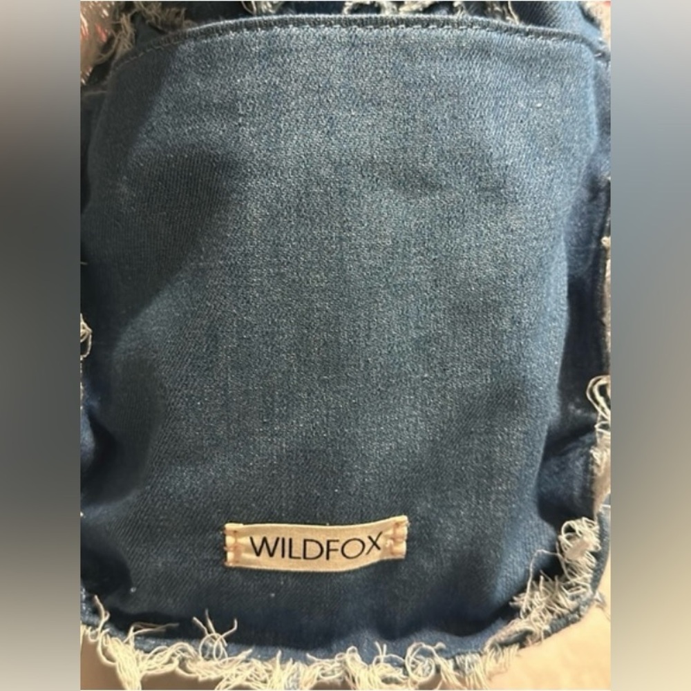 WildFox Blue Frayed Denim Tote. Size:OS - Picture 5 of 7